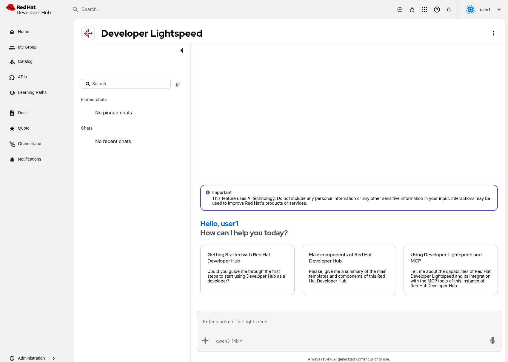 Red Hat Lightspeed Developer UI